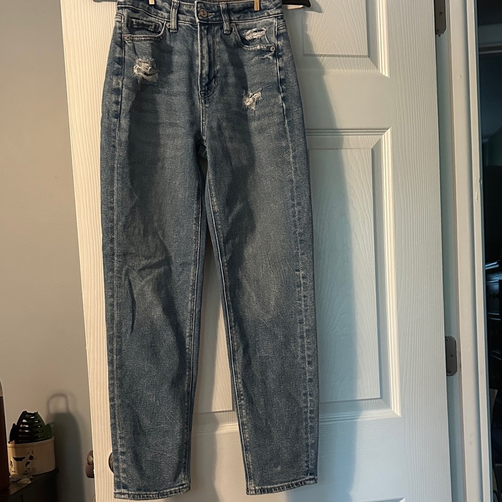 American Eagle Outfitters Blue Distressed Straight Leg Jeans